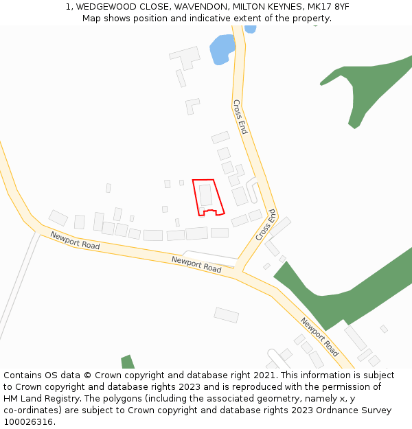 1, WEDGEWOOD CLOSE, WAVENDON, MILTON KEYNES, MK17 8YF: Location map and indicative extent of plot