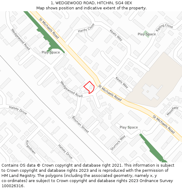 1, WEDGEWOOD ROAD, HITCHIN, SG4 0EX: Location map and indicative extent of plot