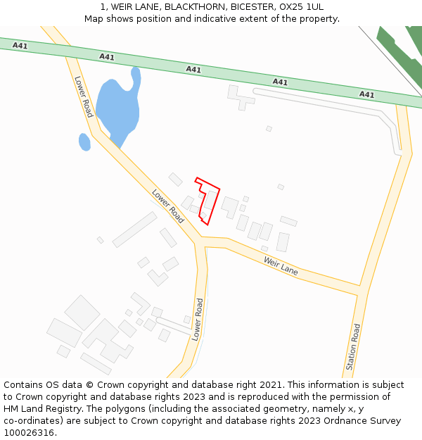 1, WEIR LANE, BLACKTHORN, BICESTER, OX25 1UL: Location map and indicative extent of plot