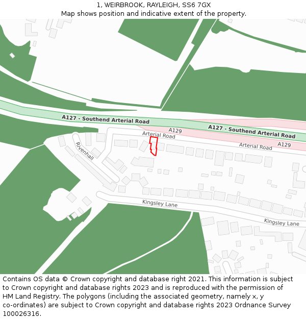 1, WEIRBROOK, RAYLEIGH, SS6 7GX: Location map and indicative extent of plot