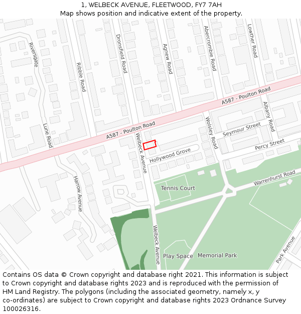 1, WELBECK AVENUE, FLEETWOOD, FY7 7AH: Location map and indicative extent of plot