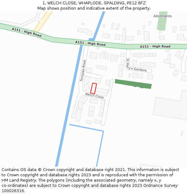 1, WELCH CLOSE, WHAPLODE, SPALDING, PE12 6FZ: Location map and indicative extent of plot