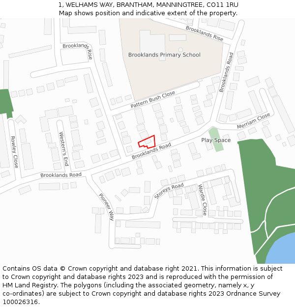 1, WELHAMS WAY, BRANTHAM, MANNINGTREE, CO11 1RU: Location map and indicative extent of plot