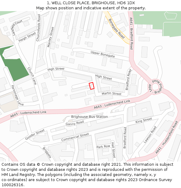 1, WELL CLOSE PLACE, BRIGHOUSE, HD6 1DX: Location map and indicative extent of plot