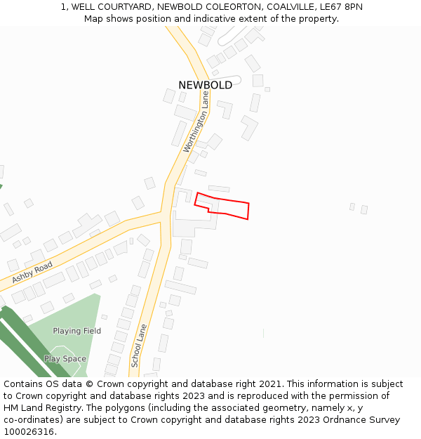 1, WELL COURTYARD, NEWBOLD COLEORTON, COALVILLE, LE67 8PN: Location map and indicative extent of plot
