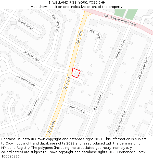 1, WELLAND RISE, YORK, YO26 5HH: Location map and indicative extent of plot