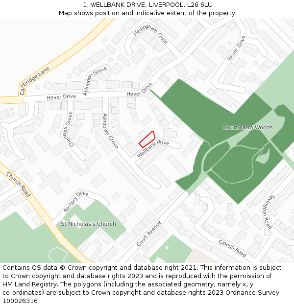 1, WELLBANK DRIVE, LIVERPOOL, L26 6LU: Location map and indicative extent of plot