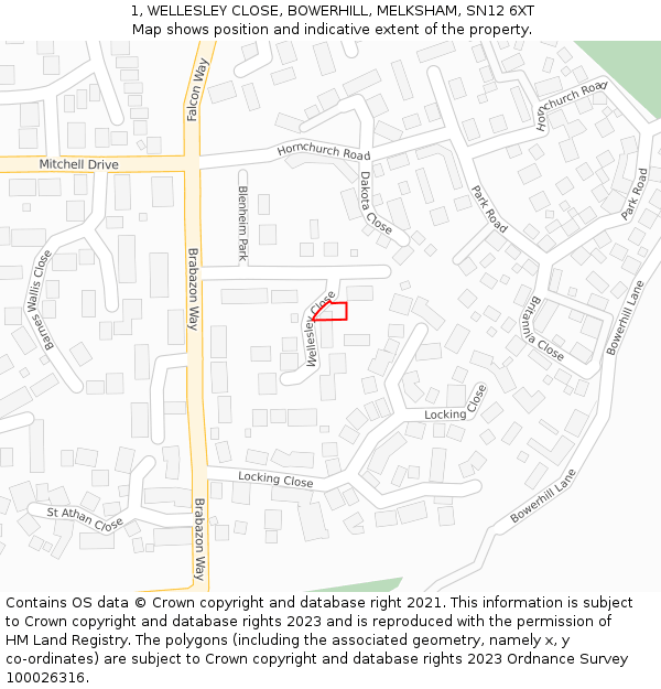 1, WELLESLEY CLOSE, BOWERHILL, MELKSHAM, SN12 6XT: Location map and indicative extent of plot