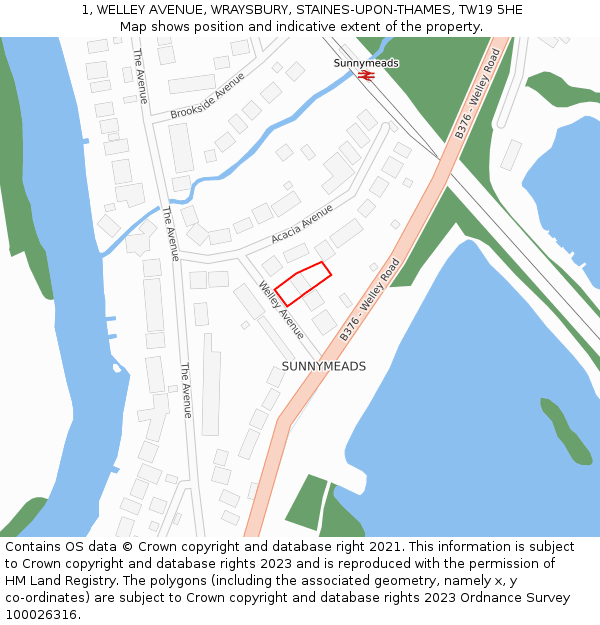 1, WELLEY AVENUE, WRAYSBURY, STAINES-UPON-THAMES, TW19 5HE: Location map and indicative extent of plot