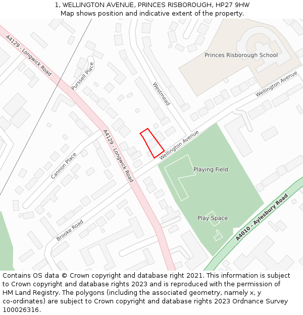 1, WELLINGTON AVENUE, PRINCES RISBOROUGH, HP27 9HW: Location map and indicative extent of plot