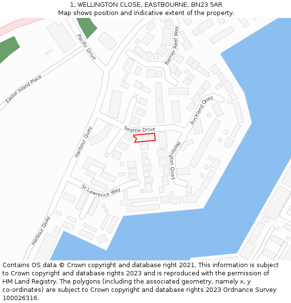 1, WELLINGTON CLOSE, EASTBOURNE, BN23 5AR: Location map and indicative extent of plot