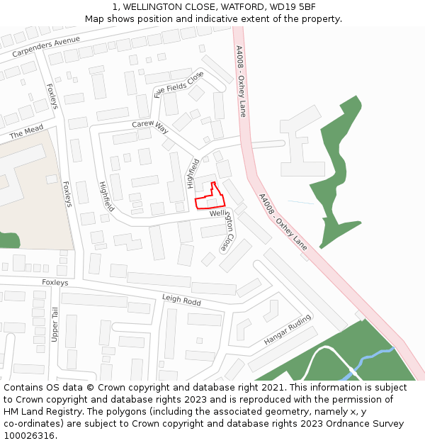 1, WELLINGTON CLOSE, WATFORD, WD19 5BF: Location map and indicative extent of plot