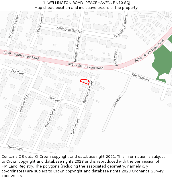 1, WELLINGTON ROAD, PEACEHAVEN, BN10 8QJ: Location map and indicative extent of plot