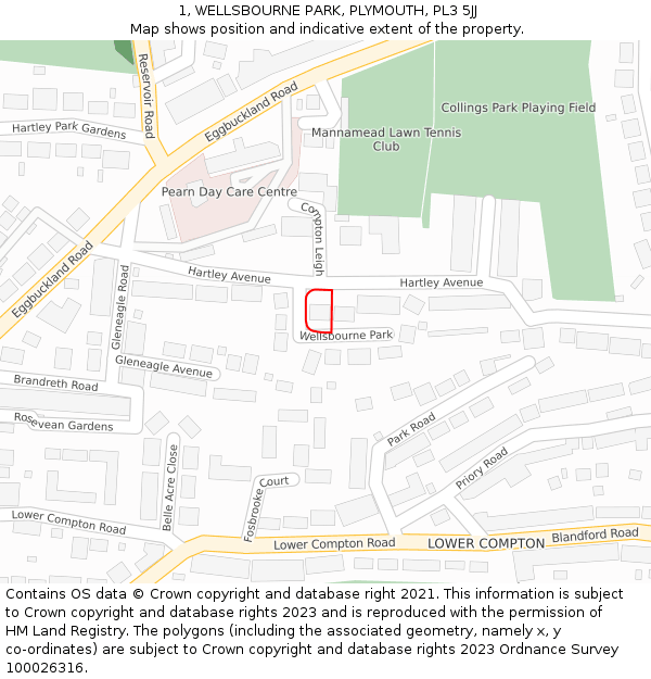1, WELLSBOURNE PARK, PLYMOUTH, PL3 5JJ: Location map and indicative extent of plot