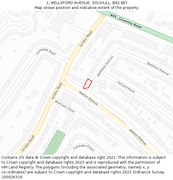 1, WELLSFORD AVENUE, SOLIHULL, B92 8EY: Location map and indicative extent of plot