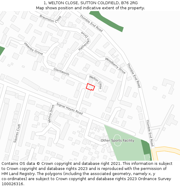 1, WELTON CLOSE, SUTTON COLDFIELD, B76 2RG: Location map and indicative extent of plot