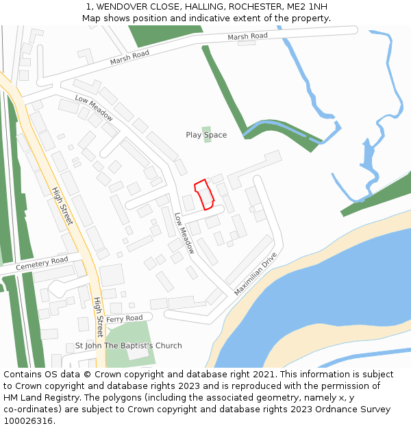 1, WENDOVER CLOSE, HALLING, ROCHESTER, ME2 1NH: Location map and indicative extent of plot