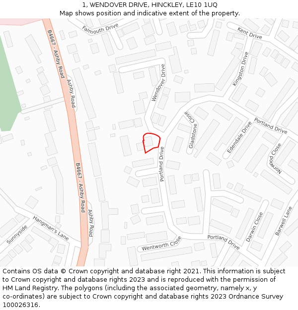 1, WENDOVER DRIVE, HINCKLEY, LE10 1UQ: Location map and indicative extent of plot