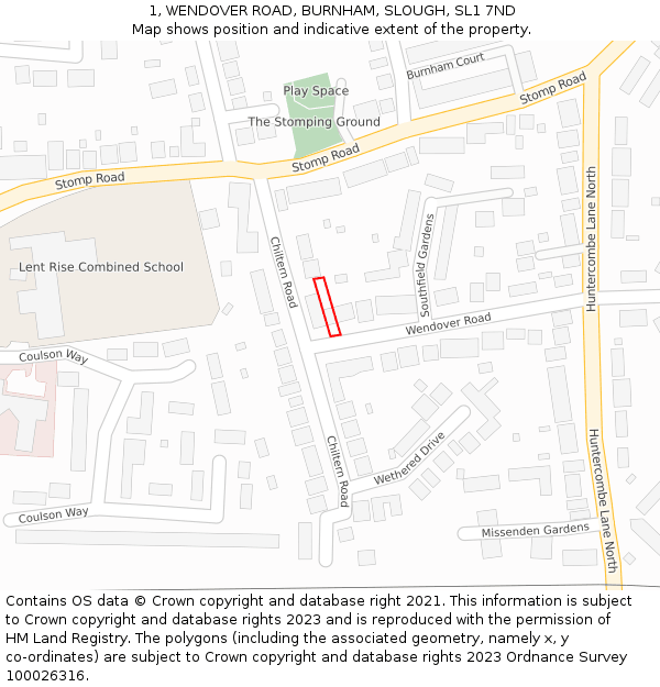 1, WENDOVER ROAD, BURNHAM, SLOUGH, SL1 7ND: Location map and indicative extent of plot