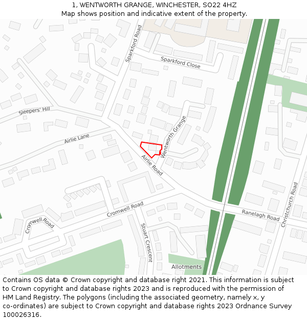 1, WENTWORTH GRANGE, WINCHESTER, SO22 4HZ: Location map and indicative extent of plot