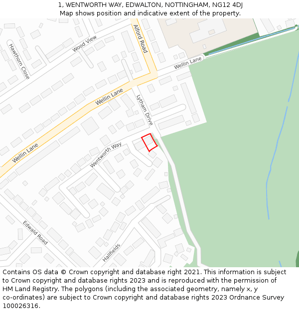 1, WENTWORTH WAY, EDWALTON, NOTTINGHAM, NG12 4DJ: Location map and indicative extent of plot