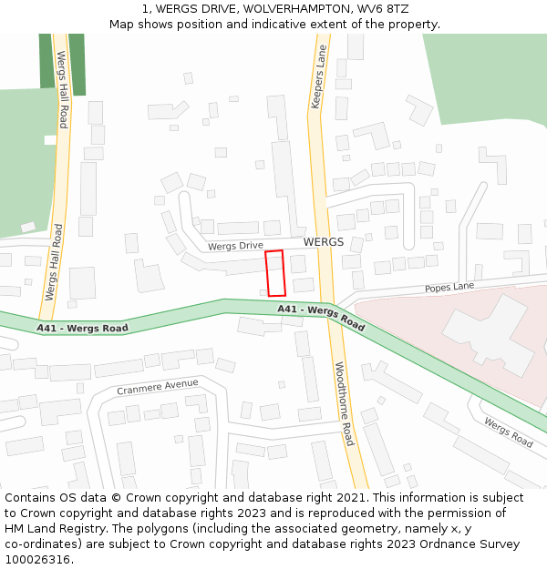 1, WERGS DRIVE, WOLVERHAMPTON, WV6 8TZ: Location map and indicative extent of plot