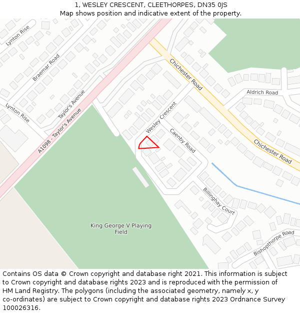 1, WESLEY CRESCENT, CLEETHORPES, DN35 0JS: Location map and indicative extent of plot