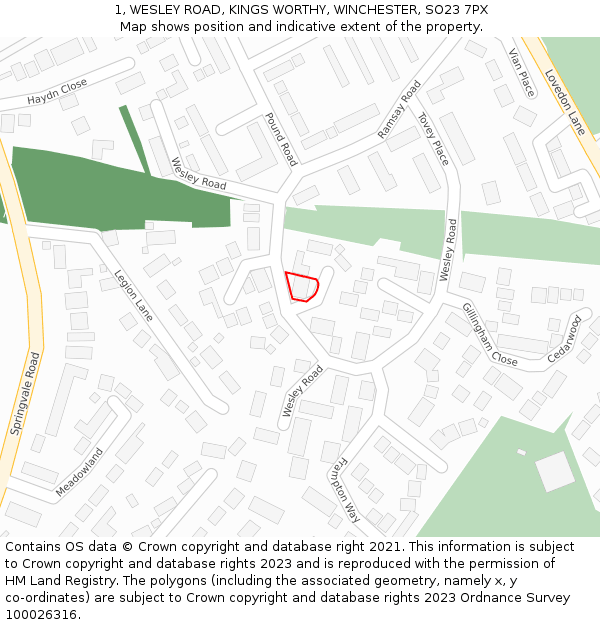 1, WESLEY ROAD, KINGS WORTHY, WINCHESTER, SO23 7PX: Location map and indicative extent of plot