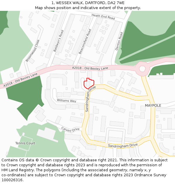 1, WESSEX WALK, DARTFORD, DA2 7WE: Location map and indicative extent of plot