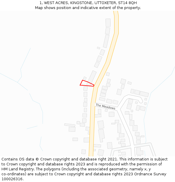 1, WEST ACRES, KINGSTONE, UTTOXETER, ST14 8QH: Location map and indicative extent of plot