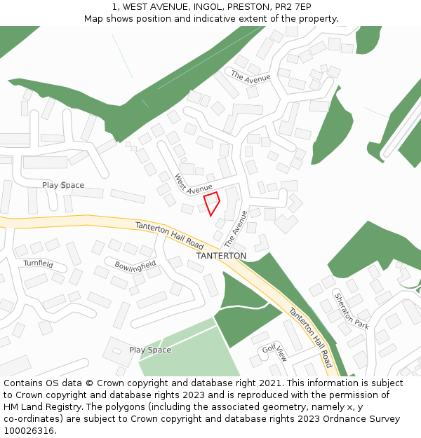 1, WEST AVENUE, INGOL, PRESTON, PR2 7EP: Location map and indicative extent of plot