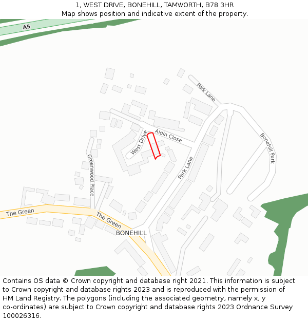 1, WEST DRIVE, BONEHILL, TAMWORTH, B78 3HR: Location map and indicative extent of plot