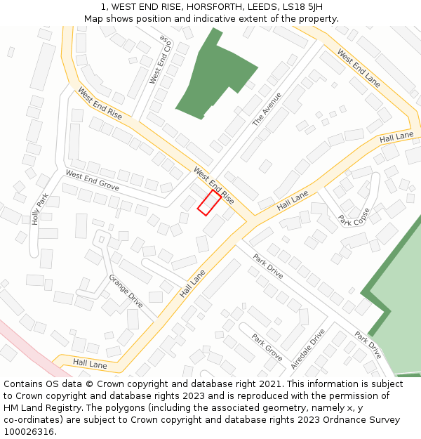 1, WEST END RISE, HORSFORTH, LEEDS, LS18 5JH: Location map and indicative extent of plot