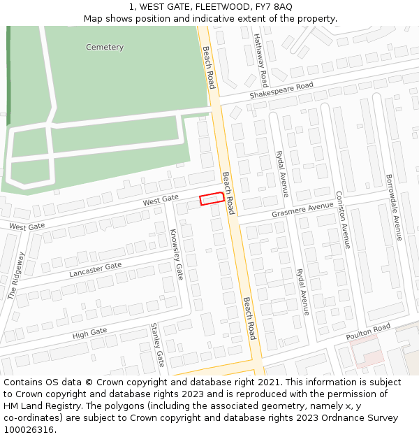 1, WEST GATE, FLEETWOOD, FY7 8AQ: Location map and indicative extent of plot