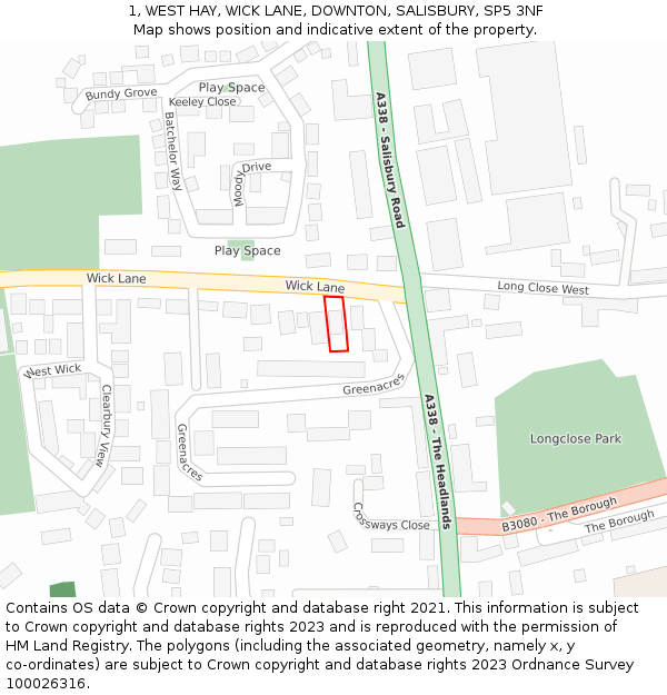 1, WEST HAY, WICK LANE, DOWNTON, SALISBURY, SP5 3NF: Location map and indicative extent of plot