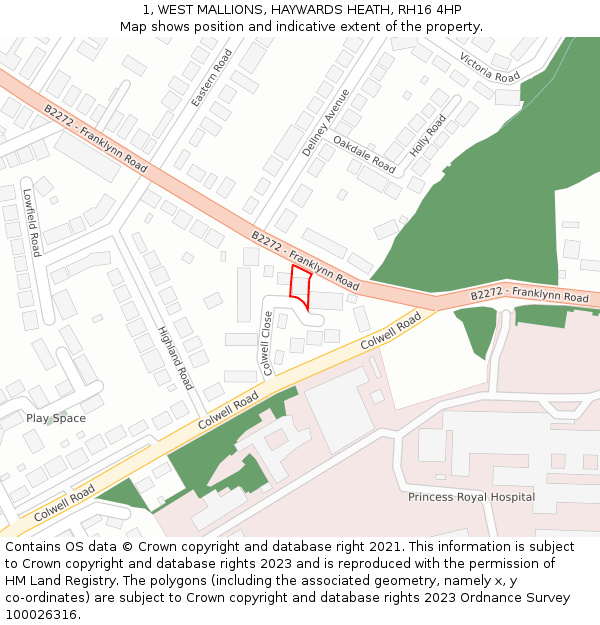 1, WEST MALLIONS, HAYWARDS HEATH, RH16 4HP: Location map and indicative extent of plot