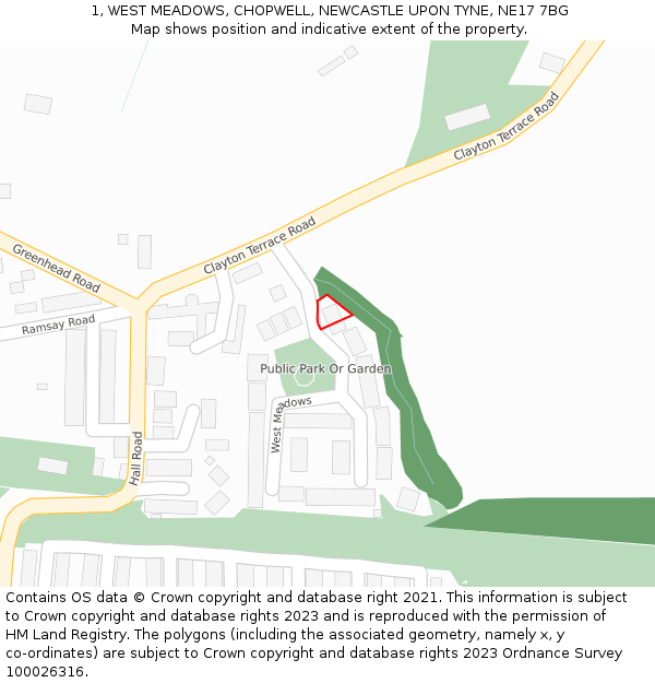 1, WEST MEADOWS, CHOPWELL, NEWCASTLE UPON TYNE, NE17 7BG: Location map and indicative extent of plot