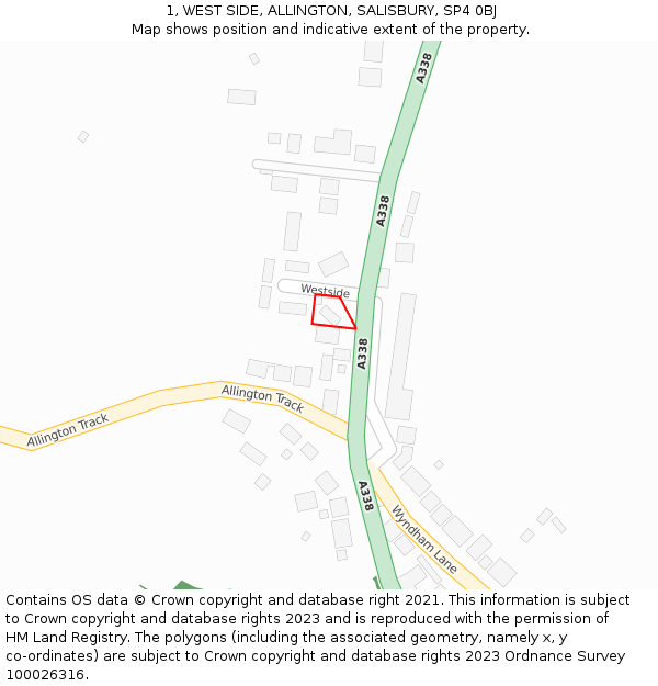1, WEST SIDE, ALLINGTON, SALISBURY, SP4 0BJ: Location map and indicative extent of plot
