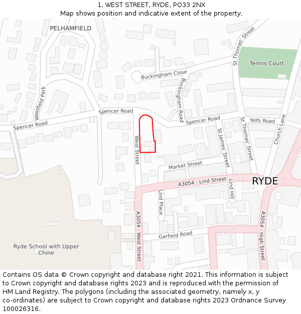 1, WEST STREET, RYDE, PO33 2NX: Location map and indicative extent of plot