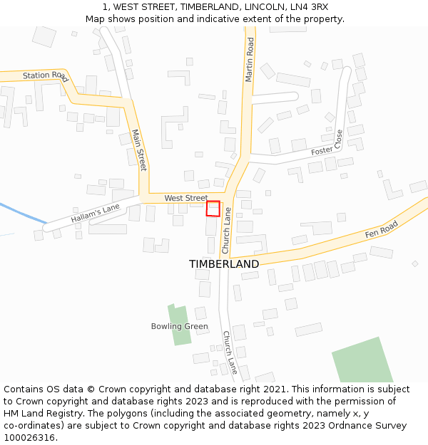 1, WEST STREET, TIMBERLAND, LINCOLN, LN4 3RX: Location map and indicative extent of plot