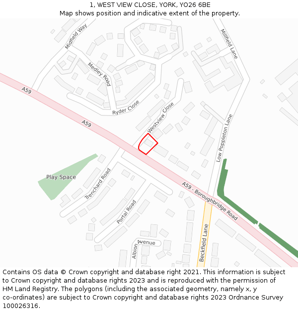 1, WEST VIEW CLOSE, YORK, YO26 6BE: Location map and indicative extent of plot
