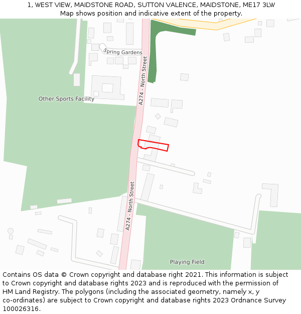 1, WEST VIEW, MAIDSTONE ROAD, SUTTON VALENCE, MAIDSTONE, ME17 3LW: Location map and indicative extent of plot