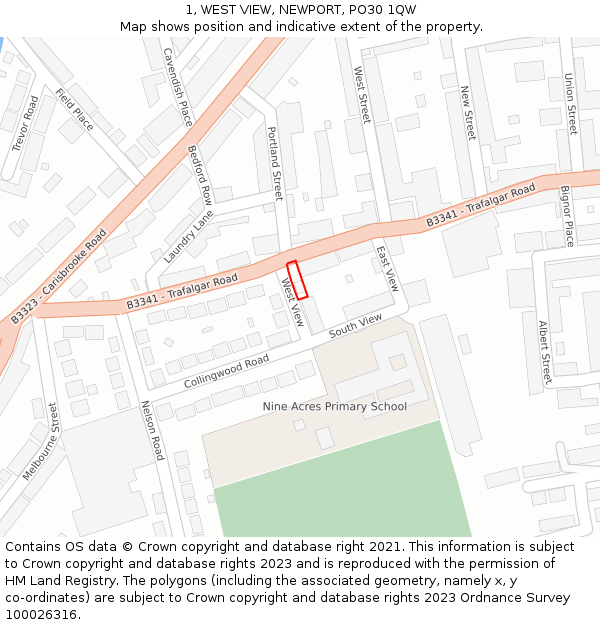 1, WEST VIEW, NEWPORT, PO30 1QW: Location map and indicative extent of plot