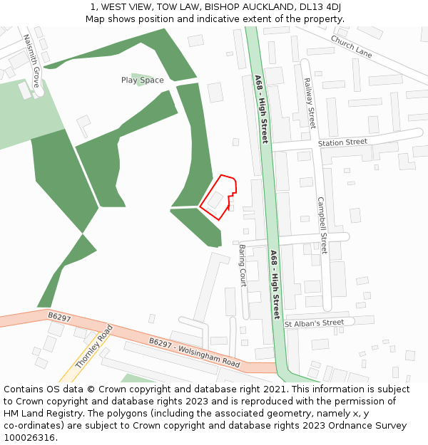 1, WEST VIEW, TOW LAW, BISHOP AUCKLAND, DL13 4DJ: Location map and indicative extent of plot