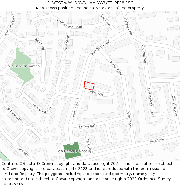 1, WEST WAY, DOWNHAM MARKET, PE38 9SG: Location map and indicative extent of plot