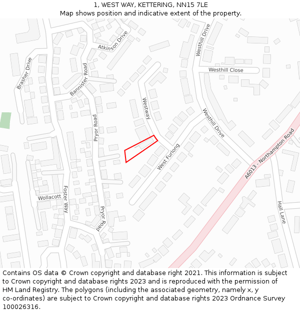 1, WEST WAY, KETTERING, NN15 7LE: Location map and indicative extent of plot