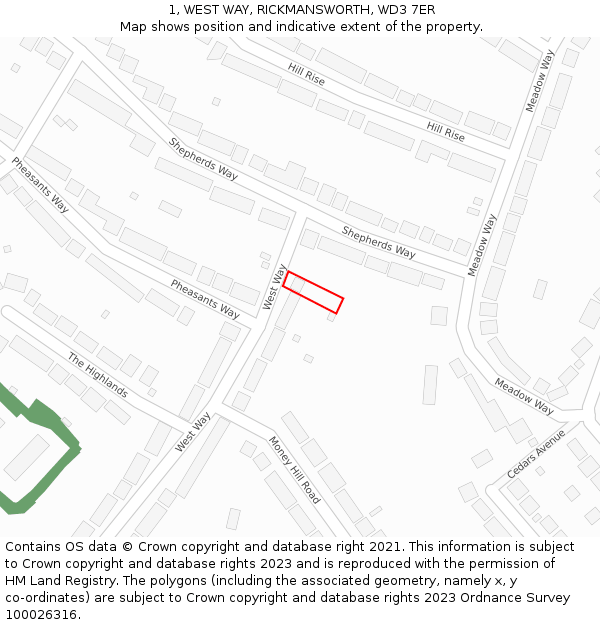 1, WEST WAY, RICKMANSWORTH, WD3 7ER: Location map and indicative extent of plot