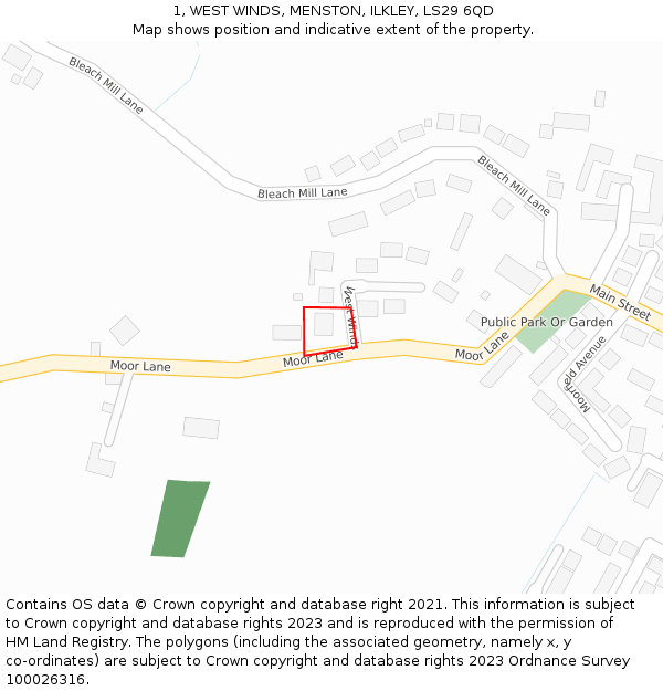 1, WEST WINDS, MENSTON, ILKLEY, LS29 6QD: Location map and indicative extent of plot