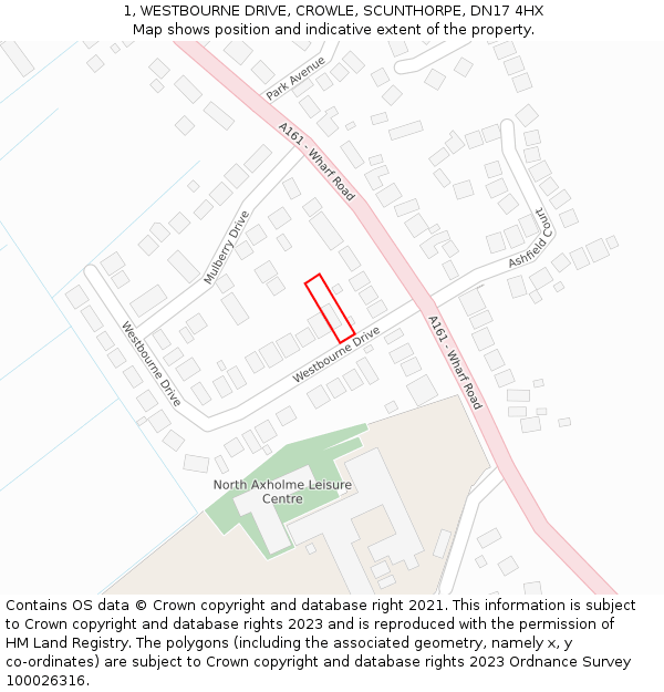 1, WESTBOURNE DRIVE, CROWLE, SCUNTHORPE, DN17 4HX: Location map and indicative extent of plot