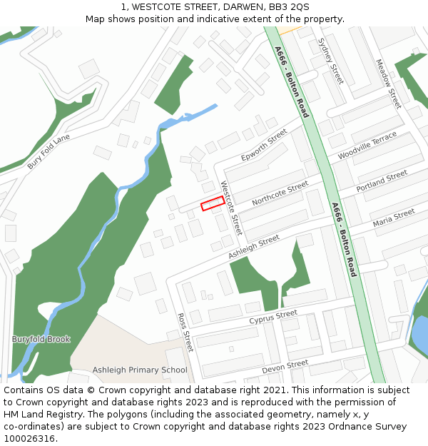 1, WESTCOTE STREET, DARWEN, BB3 2QS: Location map and indicative extent of plot